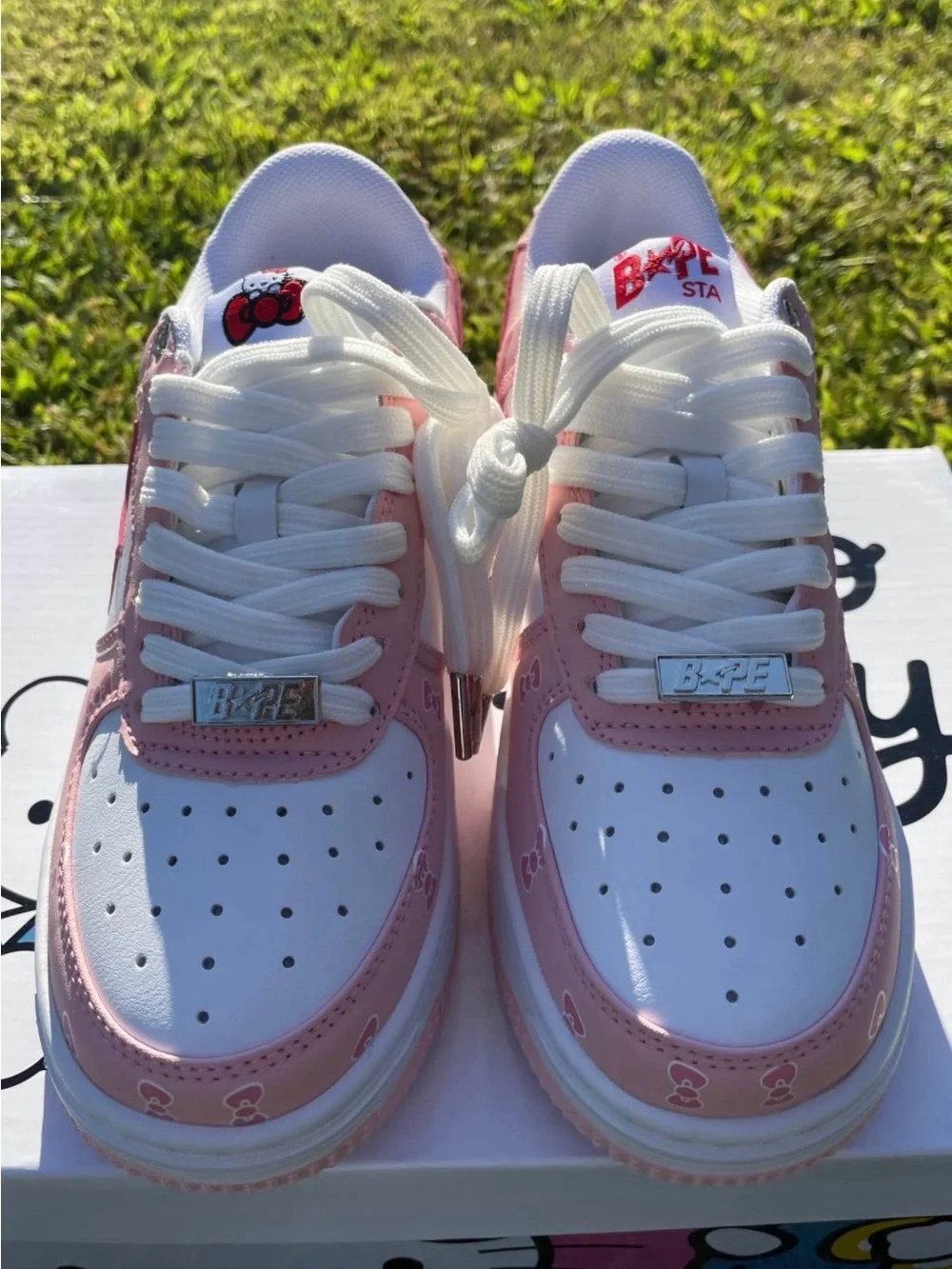 Bape Pink, White & Red Hello Kitty Star Low-Top Sneaker